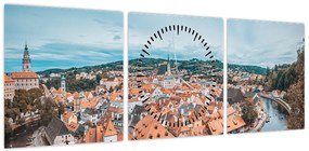 Obraz - Český Krumlov (z zegarem) (90x30 cm)