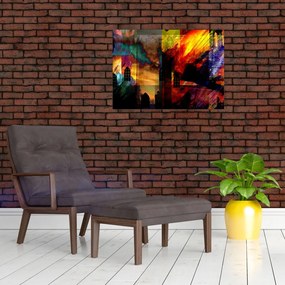 Obraz na szkle - Kolorowa abstrakcja miasta (70x50 cm)