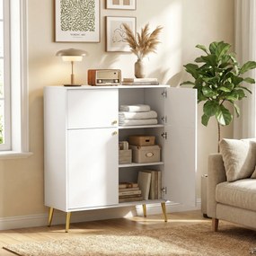 HOMCOM Nowoczesny sideboard, bufet 105,4 cm z 4 drzwiami Soft-Close i metalowymi nóżkami, do jadalni i kuchni, kremowo-biały | Aosom PL