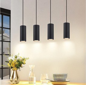 NETTLIFE Czarna metalowa lampa wisząca średnica 60 cm GU10 4 płomienie przemysłowy salon jadalnia nowoczesna lampa do wnętrza kuchnia sypialnia