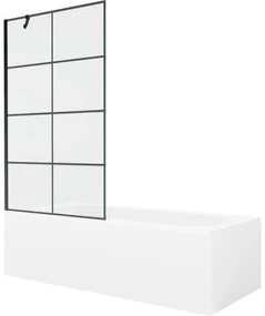 Mexen Vega wanna prostokątna 150 x 70 cm z obudową i parawanem 1-skrzydłowym 100 cm, czarny wzór - 550115070X9510007077