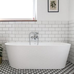 Wanna wolnostojąca przyścienna biała akrylowa WALL 170 x 75 cm z przelewem chromowanym | Możliwa opcja Go Color : Wybierz swój kolor - biały