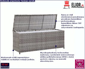 Szara skrzynia ogrodowa z technorattanu - Samira