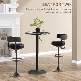 HOMCOM Stół Barowy dla 2 Osób, Regulowany Wysokościowo, Wygląd Marmuru, 60 x 60 x 68-93,5 cm, Czarny