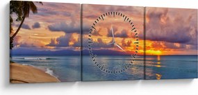 Obraz - Zachód słońca na plaży (z zegarem) (90x30 cm)