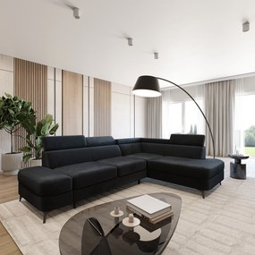 Masseno Narożnik AVISE z funkcją spania i pojemnikiem na pościel Narozniki L, Rozkładana sofa - Czarny, MONOLITH 95