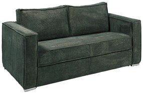 Kanapa 3-osobowa rozkładana typu express ze sztruksu w butelkowej zieleni - Miejsce do spania 140 cm - Materac 22 cm z pamięcią kształtu - LORETO