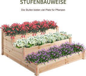Outsunny Podwyższona Grządka Drewniana 3Poziomowa Rabata Ogrodowa 124x124x56cm Naturalne Drewno | Aosom PL