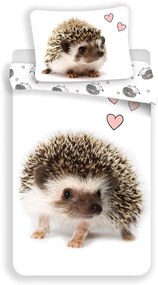 Biało-brązowa bawełniana pościel dziecięca jednoosobowa 140x200 cm Hedgehog – Jerry Fabrics