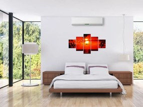 Obraz - zachód słońca z samolotem (125x70 cm)