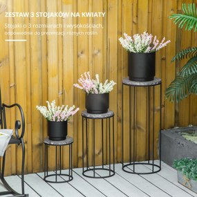 Outsunny Zestaw 3 metalowych stojaków na kwiaty, marmurowy wzór, możliwość układania w stos