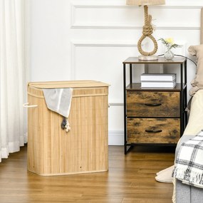 HOMCOM Składany kosz na pranie z bambusa, poręczny 90 L pojemnik na pranie z wyjmowanym wewnętrznym workiem i pokrywą