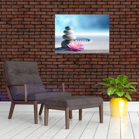 Obraz piasku, lilii i kamieni spa (70x50 cm)