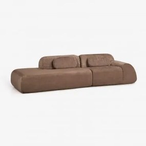 Sofa Modułowy Narożny 2-częściowy Z Lewym Szezlongiem Z Weluru Merida, Pakowany Próżniowo Brązowa Sznurówka W Kolorze Karmelowym - Sklum