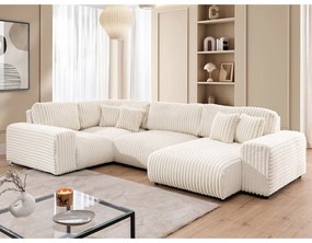 Kremowy sztruksowy narożnik (lewostronny/w kształcie litery U) Justin – Ropez