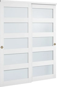 Drzwi Przesuwne SucceBuy do Szafy 152,4 x 203,2 cm, Podwójne Drzwi do Szaf w Szkle Matowym z 5 Panelami, z Kompletem Okuć i Szyną Podłogową