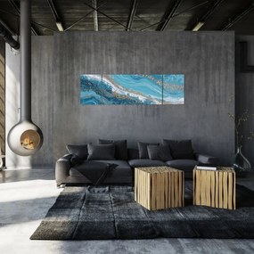 Obraz - Jasnoniebieski marmur ze złotem I. (170x50 cm)
