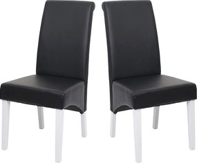 Krzesło do jadalni Cesena (zestaw 2 sztuk), skóra, czarny, białe nóżki
