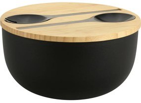 Kesper 58470 Miska sałatkowa z sztućcami ibambusową pokrywką 24 cm, czarna