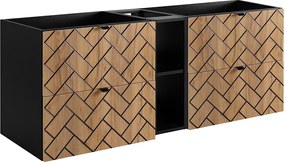 Meble łazienkowe, Złoty dąb rzemieślniczy, 140 x 57 x 46 cm, czarne uchwyty