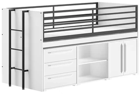 Białe podwyższone łóżko dziecięce ze schowkiem ze stelażem 90x200 cm Sam – Vipack