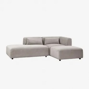 Sofa Modułowy Narożny 2-częściowy Z Lewym Szezlongiem I Pufem Fogler Sztruks Jasny Szary Taupe - Sklum