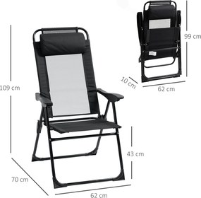 Outsunny Składane krzesło 2-pack, leżak, odporny na warunki pogodowe, oparcie regulowane w 5 pozycjach, metalowa rama, Czarny