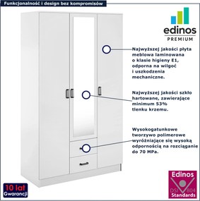 Biała trzydrzwiowa szafa z lustrem i szufladami C6-F82