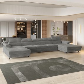 Masseno Narożnik VIVENTE z funkcją spania i pojemnikiem na pościel Narozniki U, Rozkładana sofa - Szary, MONOLITH 85