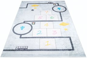 Niebieski dywan dziecięcy z grą w klasy i drogą G2-G52