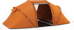 Outsunny Namiot tunelowy dla 4-6 osób, namiot kempingowy z drzwiami, podłogą, wodoodporny 2000 mm, pomarańczowy | Aosom PL