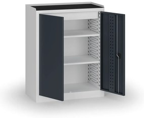 Szafa warsztatowa, 2 półki + 1 szuflada, 1180 × 950 × 500 mm, grafitowe drzwi