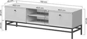 Szafka RTV Lorini 150 cm z szufladami - kaszmir / czarne uchwyty T-bar / stelaż