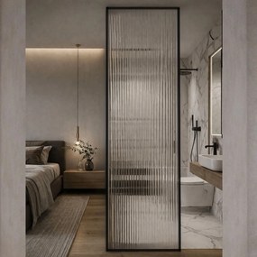 Ścianka prysznicowa ryflowana ARTE WELLE XXL w czarnej ramie Clear szkło transparentne ryflowane | Różne rozmiary : Kolor ramy - chrom, Rozmiar - 100 x 300 cm