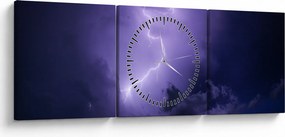 Obraz - fioletowe niebo i błyskawica (z zegarem) (90x30 cm)
