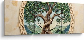 Obraz – Splecione drzewo życia (z zegarem) (90x30 cm)