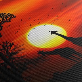 Obraz - Sylwetki zwierząt o zachodzie słońca (170x50 cm)
