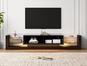 Meble TV z LED - 2 klapy i półki szklane - Czarny