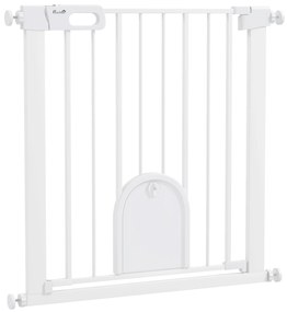 PawHut bramka dla zwierząt, regulowana, z małymi drzwiczkami, metal, plastik, biały
