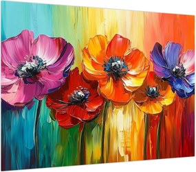 Obraz na szkle - Pięć kolorowych kwiatów (70x50 cm)