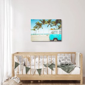 Obraz na szkle - Vintage van na plaży (70x50 cm)