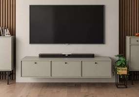 Wisząca szafka RTV Daily 180 cm 3-drzwiowa beż / eukaliptus / czarna