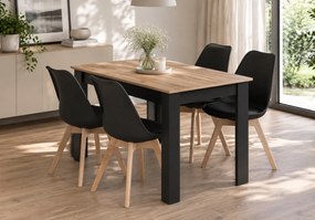 Zestaw stół i 4 krzesła Savio 033, 120x80 cm, dąb craft/czarny, krzesła czarne