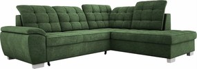 Narożnik LOTTA, 258x212cm, z funkcją spania i wysokiej jakości tapicerką – idealny do małych i dużych pomieszczeń, układ prawy, kolor: ZIELONY