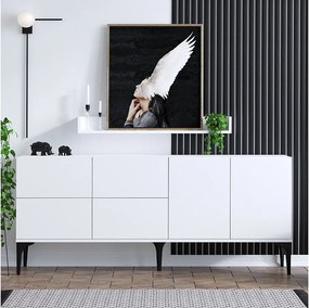 Elegancka komoda – 180 x 80 x 40 cm – Kolor biały i czarny – Płyta wiórowa pokryta melaminą