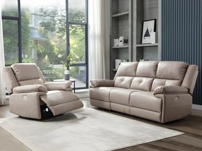 Kanapa 3-osobowa i fotel z elektryczną funkcją relax z tkaniny w kolorze taupe DOLENE
