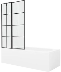 Mexen Vega wanna prostokątna 170 x 70 cm z obudową i parawanem 1-skrzydłowym 100 cm, czarny wzór - 550117070X9410117077
