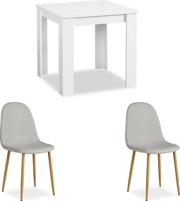 Stół jadalniany 80x80x75 cm biały z 2 szarymi krzesłami