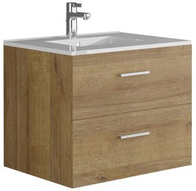 Szafka łazienkowa wisząca z umywalką - Naturalny jasny - 60 cm - KAYLA