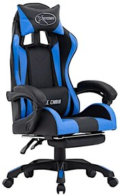 Czarno-niebieski fotel gamingowy z podnóżkiem S9-R82